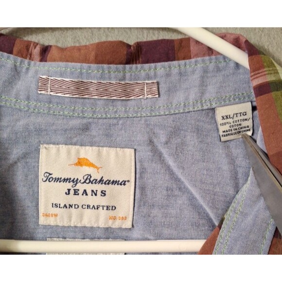 TOMMY BAHAMA Jeans Shirt Mens 2XL Island Crafted Modern Fit Plaid Casual Party - Picture 3 of 7